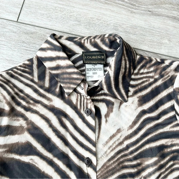 Vintage Louben Tiger Print Semi Sheer Button Down Shirt  Made in Canada - Picture 5 of 14